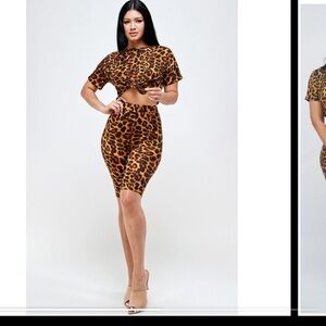 Leopard print 2 piece short sets